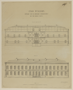 217559 Doorsnede en aanzicht van de achtergevel van de nieuwe Rijks Hogere Burgerschool (Rijks HBS, Kruisstraat 1) te ...
